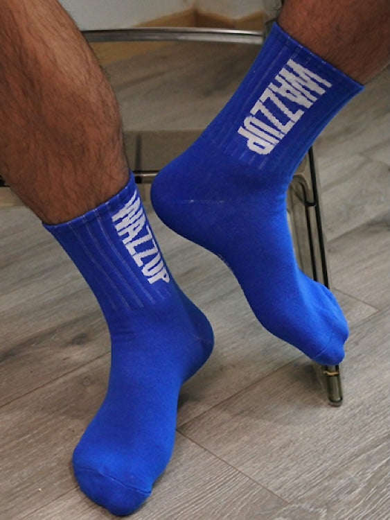 Men's Royal Blue Crew Socks with "WAZZUP" Letter Print