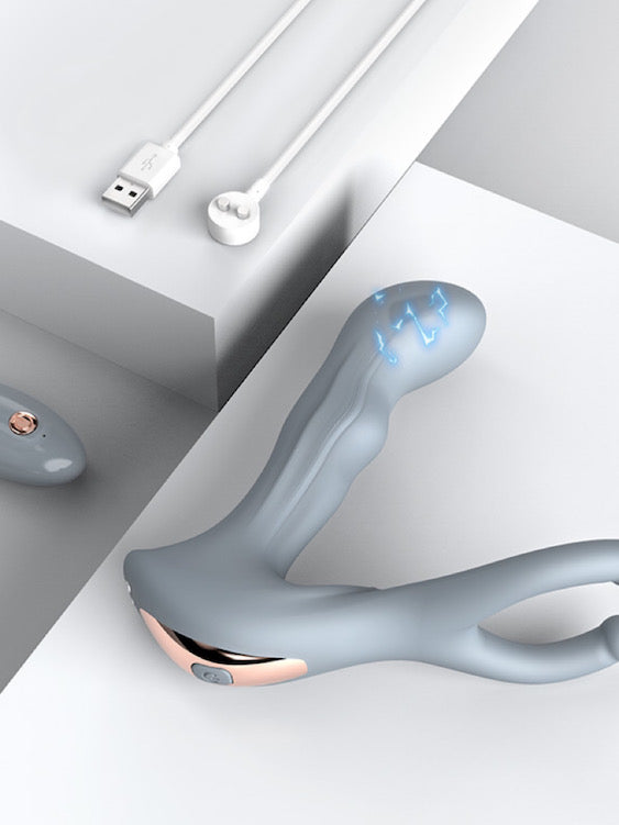 Remote Control Vibrating Anal Plug And Ball Stretcher With Electric Shock