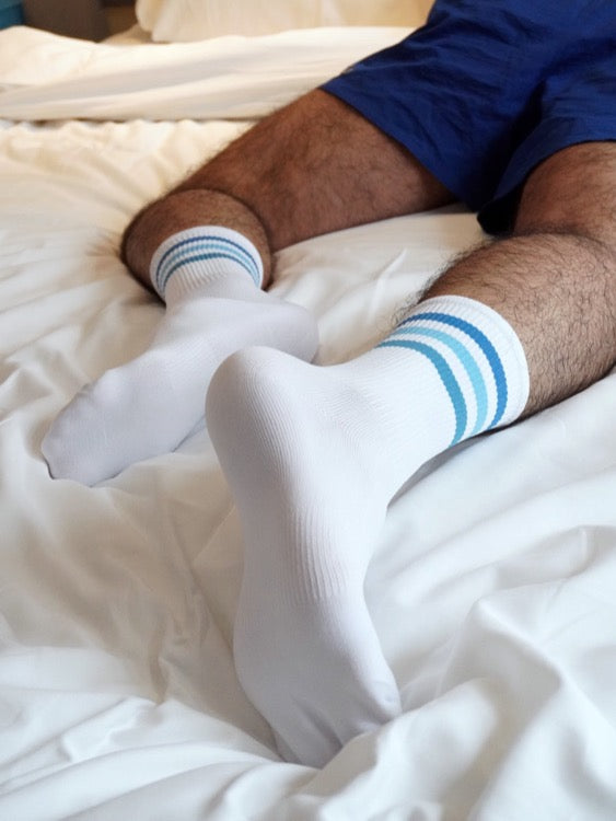 Half Crew Stripe White Sock For Gay Men Sock Fetish On Feet